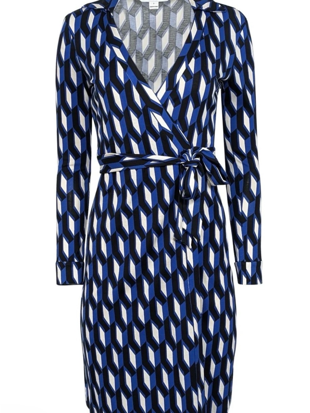 Diane Von Furstenberg Blue, White & Black Geometric Wrap Dress